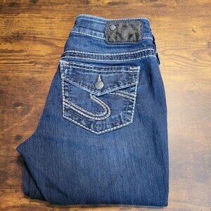 Silver Jeans Womens 27 Suki Skinny Open Button Flap Pockets Low Rise Dark Wash